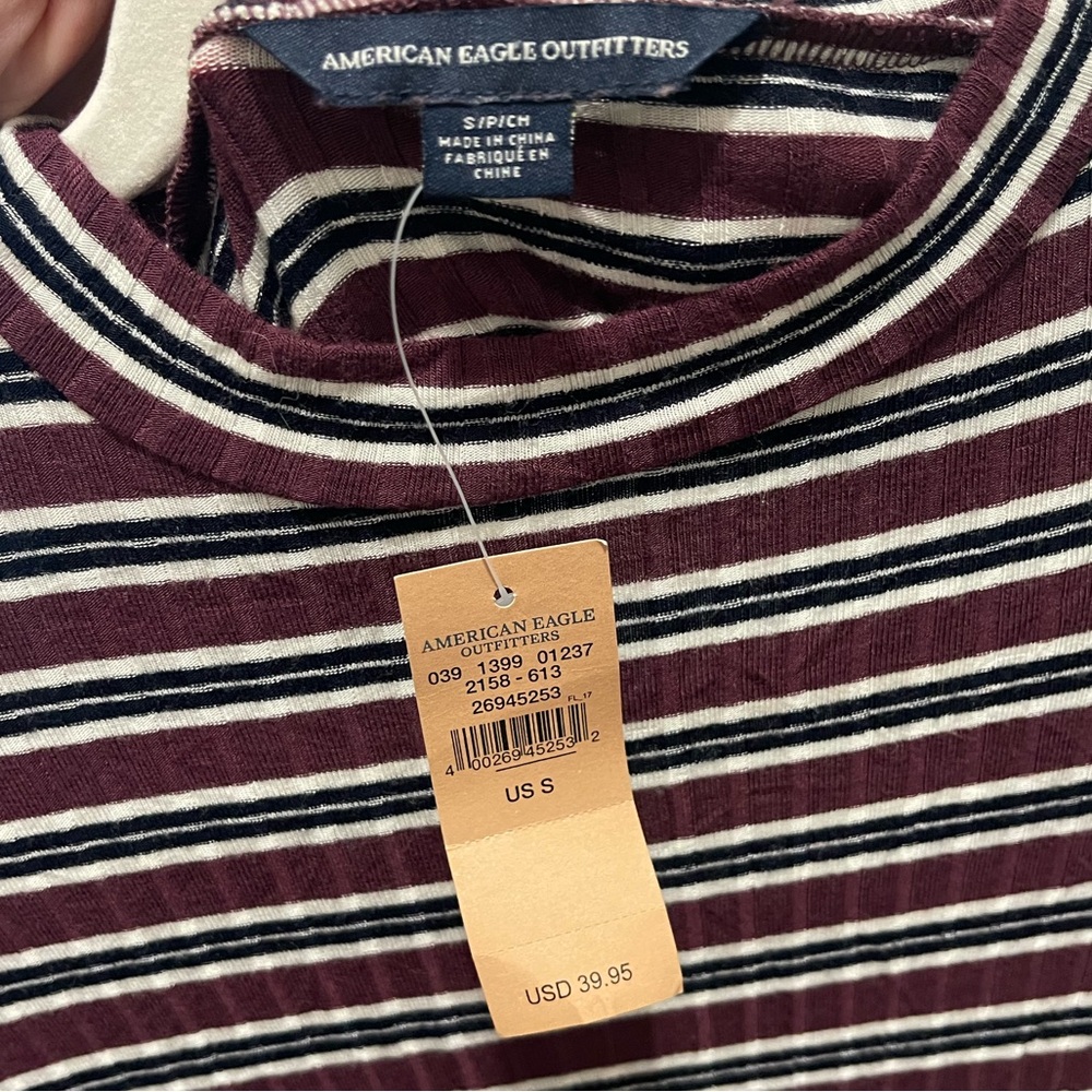 NWT American Eagle Outfitters Maroon and White Striped dress - Picture 3 of 5